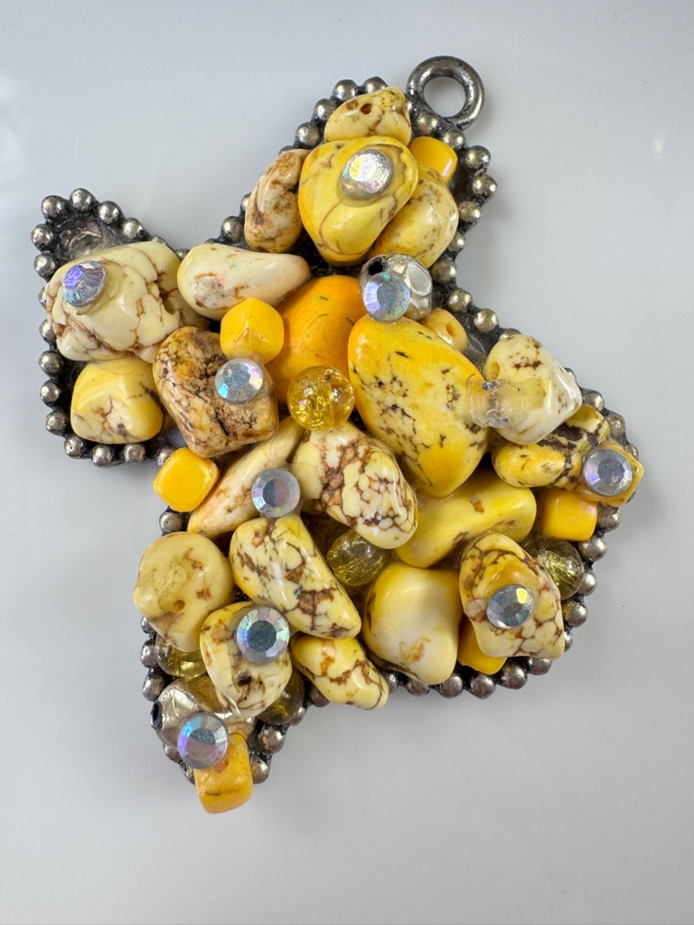 Vintage Yellow turquoise Stone pendant of Texas with Rhinestone Accents